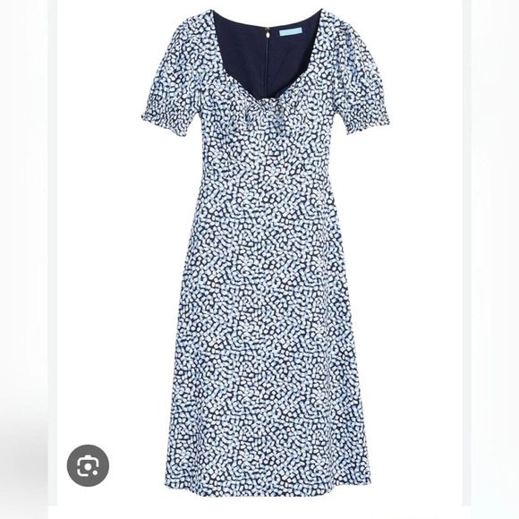 Draper James Patsy Dress In Square Geo Blue Cream Ruffled Sleeves Tie Front Sz 6 - Picture 1 of 13